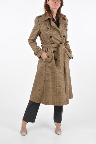Trench in Lana District Check con 2 Tasche con Bottone
