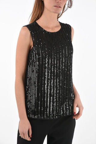 Sleeveless ASIA Top with All-Over Rhinestones and Paillettes