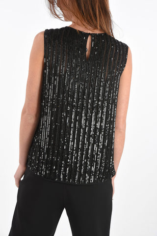 Sleeveless ASIA Top with All-Over Rhinestones and Paillettes