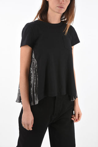 Crew Neck T-Shirt with Pleated Patterned Back Part
