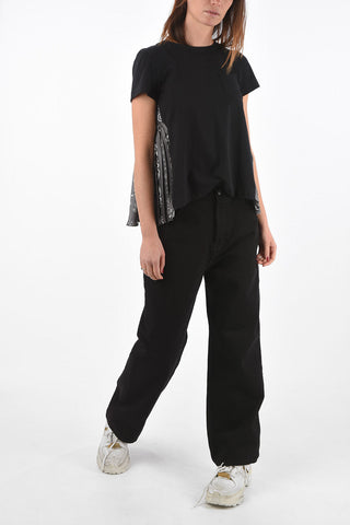 Crew Neck T-Shirt with Pleated Patterned Back Part