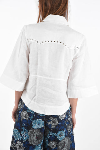 camicia in lino borchiata con manica 3/4