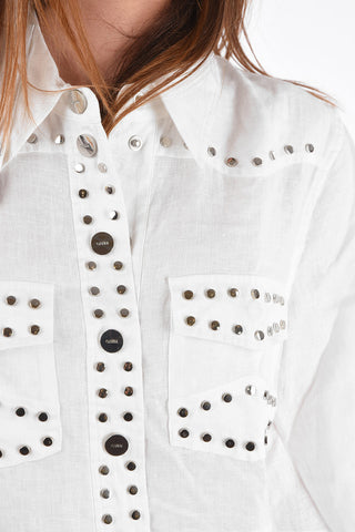 camicia in lino borchiata con manica 3/4