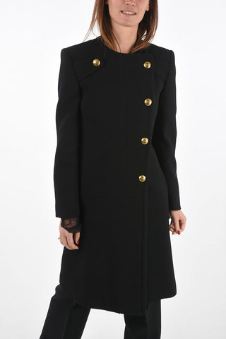 Wool Coat with Decentralised Closure and Jewel Buttons