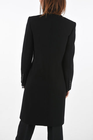 Wool Coat with Decentralised Closure and Jewel Buttons
