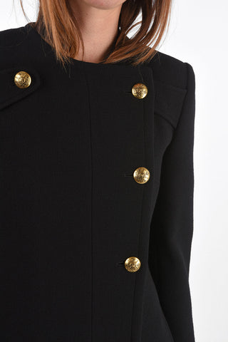 Wool Coat with Decentralised Closure and Jewel Buttons