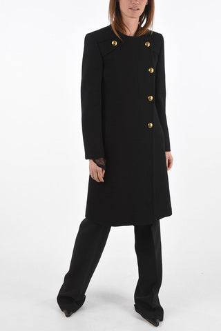Wool Coat with Decentralised Closure and Jewel Buttons