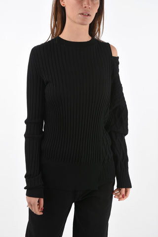 Wool Off Shoulder Sweater with Aran Left Sleeve