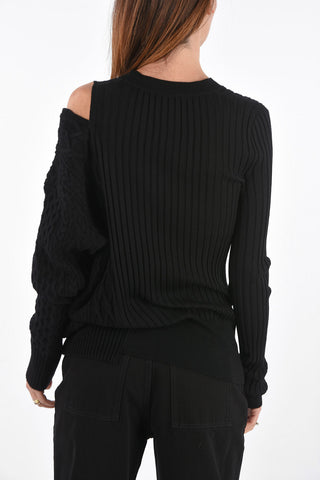 Wool Off Shoulder Sweater with Aran Left Sleeve