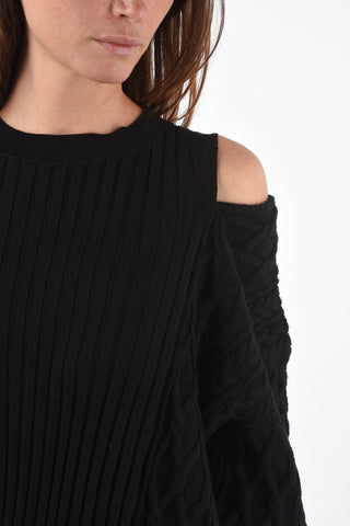 Wool Off Shoulder Sweater with Aran Left Sleeve