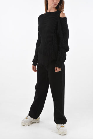 Wool Off Shoulder Sweater with Aran Left Sleeve