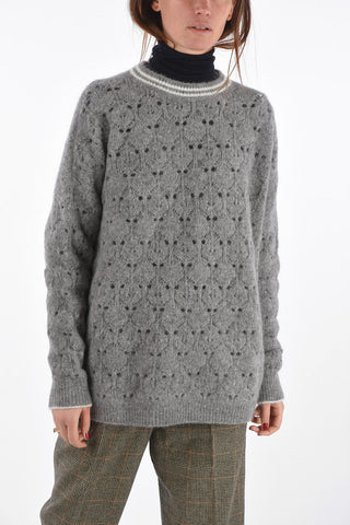 crew-neck openwork sweater