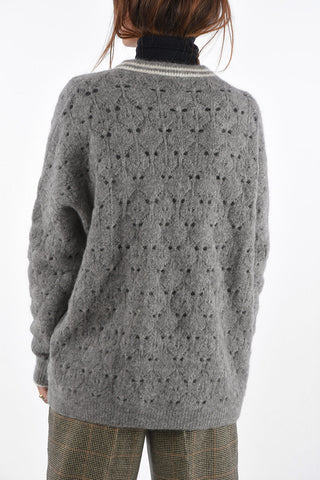 crew-neck openwork sweater