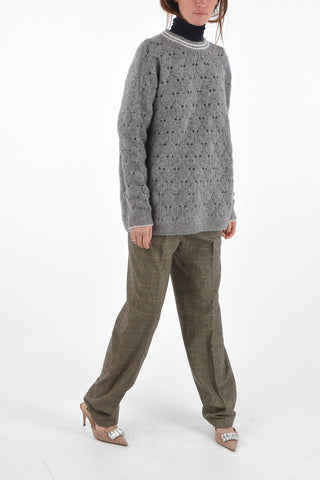 crew-neck openwork sweater
