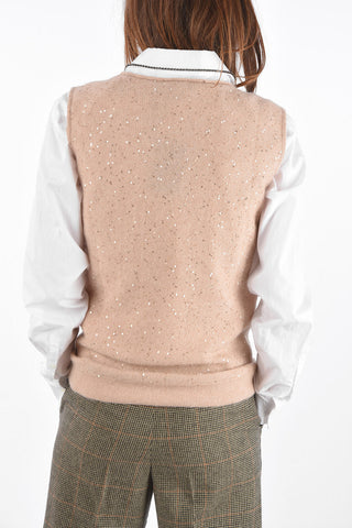 maglia senza manica con paillettes
