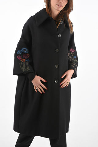 Single-breasted Coat with 3/4 Embroidered Sleeves