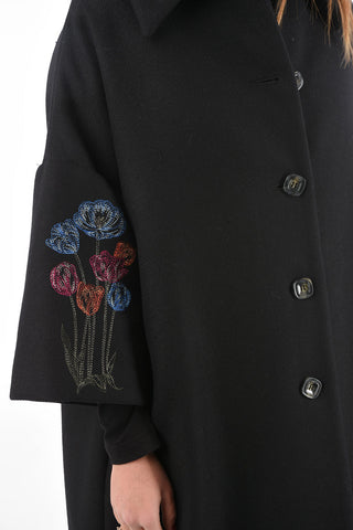 Single-breasted Coat with 3/4 Embroidered Sleeves