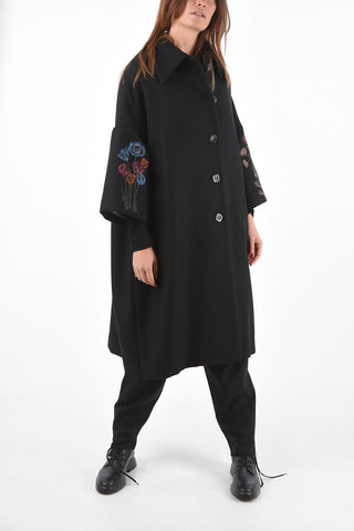 Single-breasted Coat with 3/4 Embroidered Sleeves