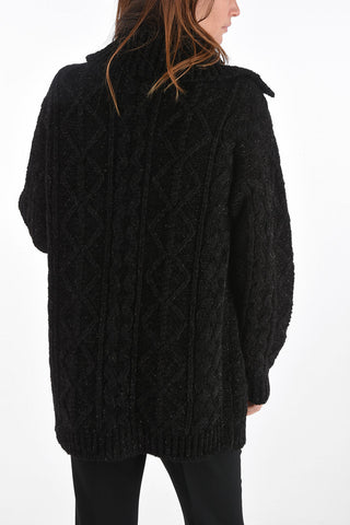 Lurex Detail Turtle-Neck Aran Cardigan