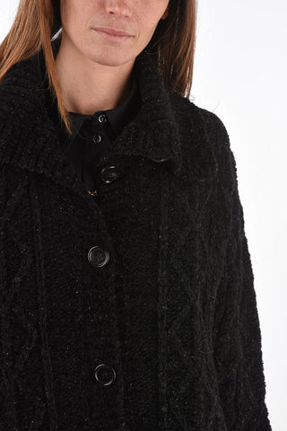 Lurex Detail Turtle-Neck Aran Cardigan