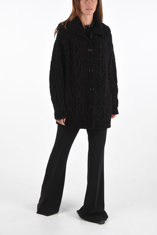 Lurex Detail Turtle-Neck Aran Cardigan