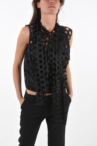 All-Over Perforated Silk Top with Drapes