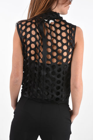 All-Over Perforated Silk Top with Drapes