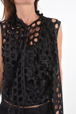 All-Over Perforated Silk Top with Drapes