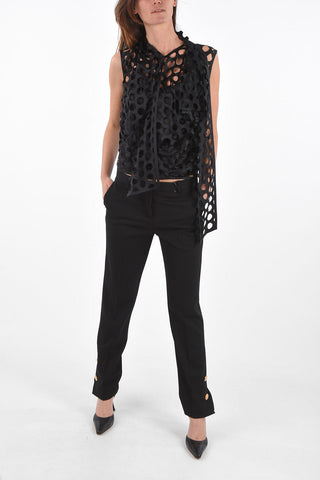 All-Over Perforated Silk Top with Drapes