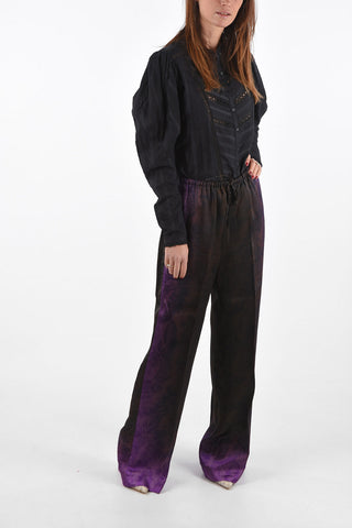 Wide Leg Shaded Two Tone Pants with Elastic Waistband