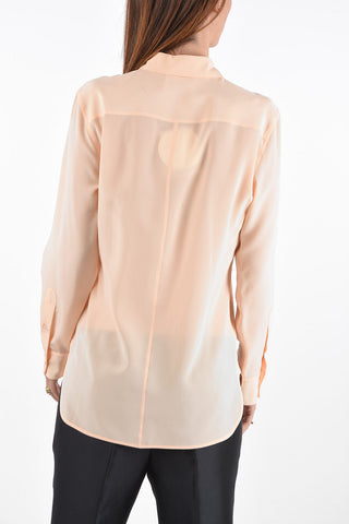 Tie Neck Silk Blouse with Hidden Buttoning and Side Bow