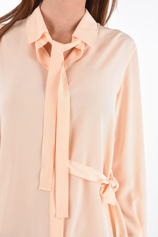 Tie Neck Silk Blouse with Hidden Buttoning and Side Bow