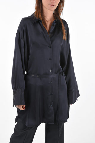 Oversized Satin Shirt with Standard Collar