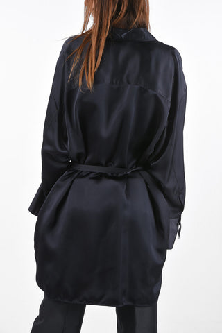 Oversized Satin Shirt with Standard Collar