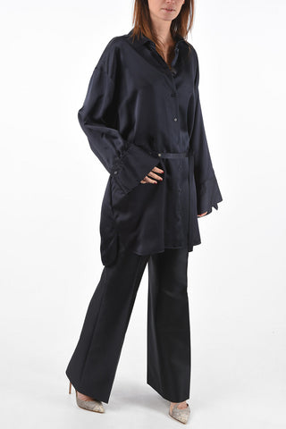 Oversized Satin Shirt with Standard Collar