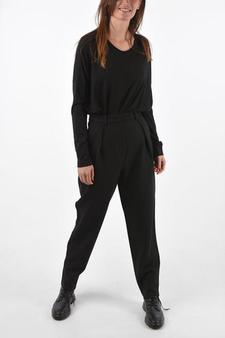 Single Pleated Pants with Belt Loops and Hidden Fastening