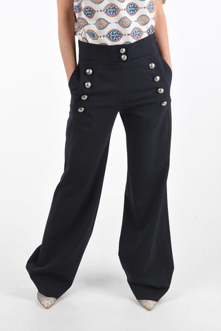 Flared High Waist Pants with 2 Button Rows