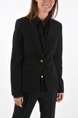 Single-breasted Blazer with Jewel Button and Flap Pockets