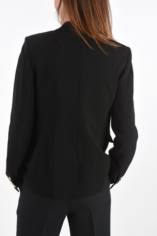 Single-breasted Blazer with Jewel Button and Flap Pockets