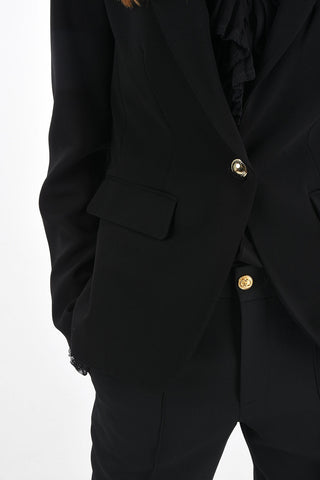 Single-breasted Blazer with Jewel Button and Flap Pockets