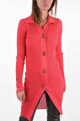 ribbed lightweight maxi cardigan with golden buttons