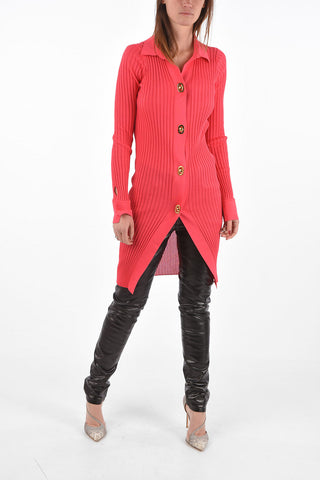 ribbed lightweight maxi cardigan with golden buttons