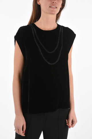 MM6 Top in Velluto con Stampe e Zip Posteriore
