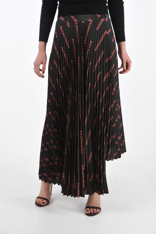 Pleated Skirt with All-Over Logo and Side Zip