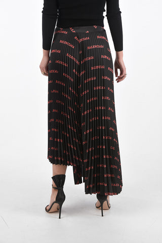 Pleated Skirt with All-Over Logo and Side Zip