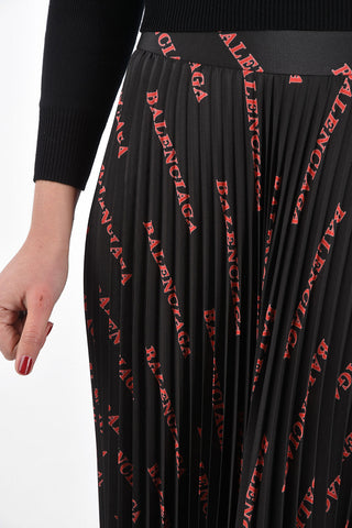 Pleated Skirt with All-Over Logo and Side Zip