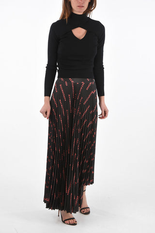 Pleated Skirt with All-Over Logo and Side Zip