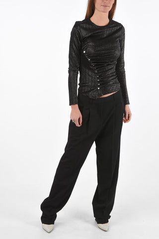 Crew Neck Asymmetric Sweater with Press Studs