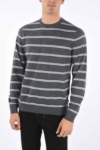 Maglia Girocollo in Lana Merino con Fantasia a Righe Orizzontali