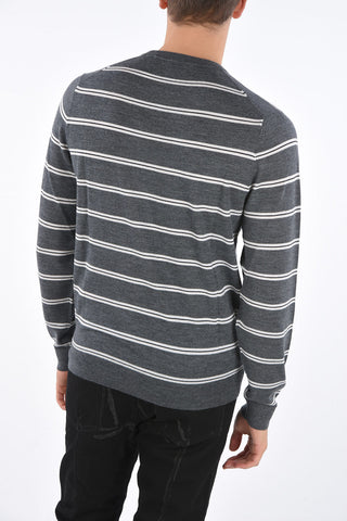 Maglia Girocollo in Lana Merino con Fantasia a Righe Orizzontali